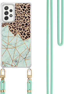 Casimoda Samsung Galaxy A52(s) hoesje met mint koord - Luipaard marmer mint