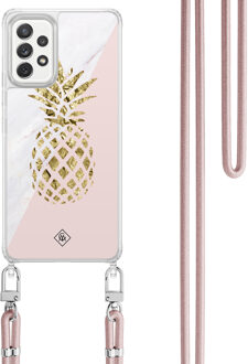 Casimoda Samsung Galaxy A52(s) hoesje met rosegoud koord - Ananas Roze