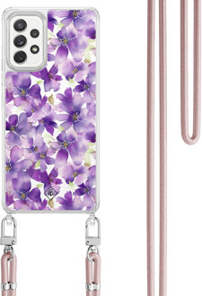 Casimoda Samsung Galaxy A52(s) hoesje met rosegoud koord - Floral violet Paars