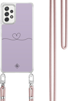 Casimoda Samsung Galaxy A52(s) hoesje met rosegoud koord - Hart lila Paars