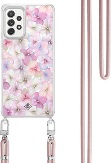 Casimoda Samsung Galaxy A52(s) hoesje met rosegoud koord - Hortensia Paars