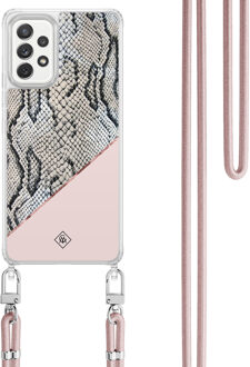 Casimoda Samsung Galaxy A52(s) hoesje met rosegoud koord - Snake print Roze
