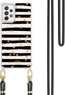 Casimoda Samsung Galaxy A52(s) hoesje met zwart koord - Hart streepjes Zwart, Goudkleurig