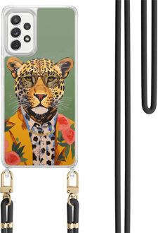 Casimoda Samsung Galaxy A52(s) hoesje met zwart koord - Luipaard hipster Groen