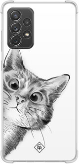 Casimoda Samsung Galaxy A52(s) shockproof hoesje - Kat kiekeboe Grijs/zilverkleurig