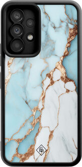 Casimoda Samsung Galaxy A52(s) zwarte case - Marmer lichtblauw