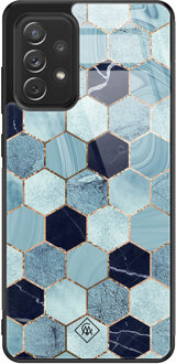 Casimoda Samsung Galaxy A52s glazen hardcase - Blue cubes Blauw