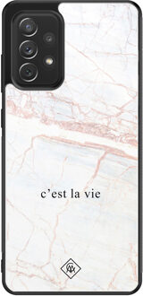 Casimoda Samsung Galaxy A52s glazen hardcase - C'est la vie Bruin/beige