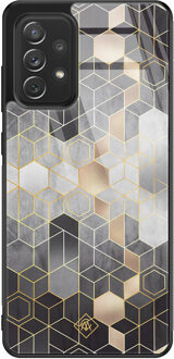 Casimoda Samsung Galaxy A52s glazen hardcase - Grey cubes Grijs/zilverkleurig