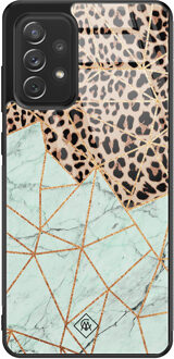 Casimoda Samsung Galaxy A52s glazen hardcase - Luipaard marmer mint Bruin/beige, Blauw