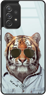 Casimoda Samsung Galaxy A52s glazen hardcase - Tijger wild Blauw