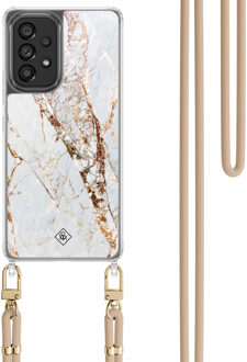 Casimoda Samsung Galaxy A53 hoesje met beige koord - Marmer goud Goudkleurig