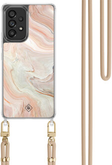 Casimoda Samsung Galaxy A53 hoesje met beige koord - Marmer waves Bruin/beige