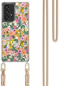 Casimoda Samsung Galaxy A53 hoesje met beige koord - Pink garden Roze
