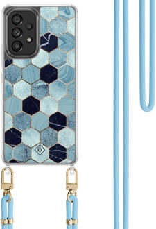 Casimoda Samsung Galaxy A53 hoesje met blauw koord - Blue cubes