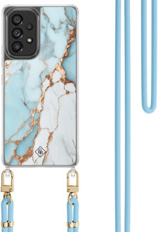 Casimoda Samsung Galaxy A53 hoesje met blauw koord - Marmer lichtblauw
