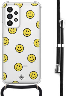 Casimoda Samsung Galaxy A53 hoesje met koord - Smileys Geel