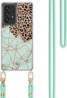 Casimoda Samsung Galaxy A53 hoesje met mint koord - Luipaard marmer mint