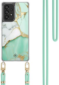 Casimoda Samsung Galaxy A53 hoesje met mint koord - Marmer mintgroen