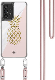 Casimoda Samsung Galaxy A53 hoesje met rosegoud koord - Ananas Roze