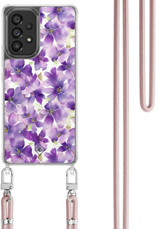 Casimoda Samsung Galaxy A53 hoesje met rosegoud koord - Floral violet Paars