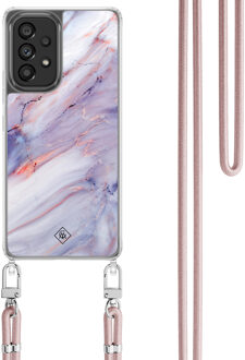 Casimoda Samsung Galaxy A53 hoesje met rosegoud koord - Marmer paars