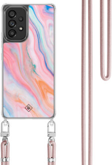 Casimoda Samsung Galaxy A53 hoesje met rosegoud koord - Pink glam Roze