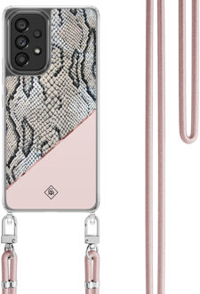 Casimoda Samsung Galaxy A53 hoesje met rosegoud koord - Snake print Roze