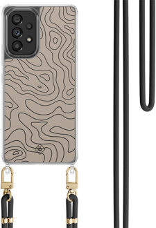 Casimoda Samsung Galaxy A53 hoesje met zwart koord - Abstract lines Bruin/beige