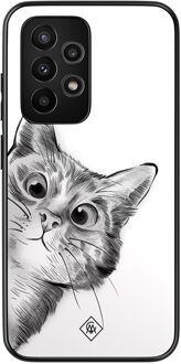 Casimoda Samsung Galaxy A53 hoesje - Peekaboo kat Grijs/zilverkleurig