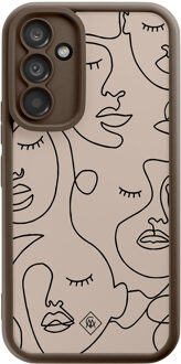 Casimoda Samsung Galaxy A54 bruine case - Abstract faces Bruin/beige