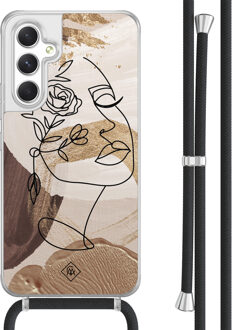 Casimoda Samsung Galaxy A54 hoesje met koord - Abstract gezicht bruin Bruin/beige