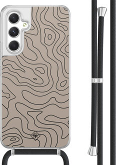 Casimoda Samsung Galaxy A54 hoesje met koord - Abstract lines Bruin/beige