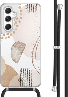 Casimoda Samsung Galaxy A54 hoesje met koord - Abstract shapes Bruin/beige