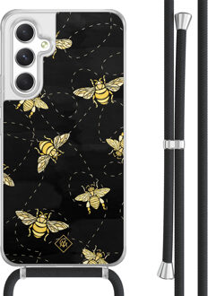 Casimoda Samsung Galaxy A54 hoesje met koord - Bee happy Zwart