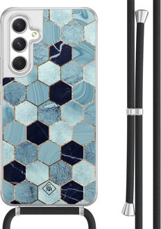 Casimoda Samsung Galaxy A54 hoesje met koord - Blue cubes Blauw