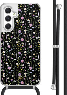 Casimoda Samsung Galaxy A54 hoesje met koord - Flower fantasy Zwart
