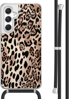Casimoda Samsung Galaxy A54 hoesje met koord - Golden wildcat Bruin/beige