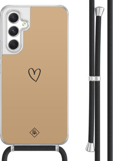 Casimoda Samsung Galaxy A54 hoesje met koord - Hart bruin Bruin/beige