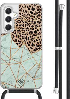 Casimoda Samsung Galaxy A54 hoesje met koord - Luipaard marmer mint