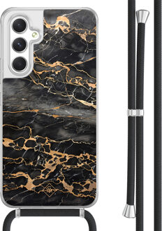 Casimoda Samsung Galaxy A54 hoesje met koord - Marmer grijs brons Zwart