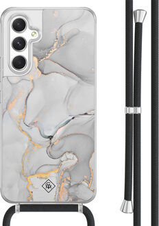 Casimoda Samsung Galaxy A54 hoesje met koord - Marmer grijs Grijs/zilverkleurig