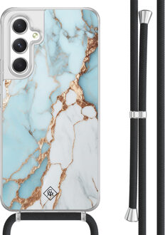 Casimoda Samsung Galaxy A54 hoesje met koord - Marmer lichtblauw