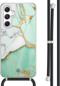 Casimoda Samsung Galaxy A54 hoesje met koord - Marmer mintgroen