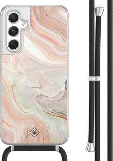Casimoda Samsung Galaxy A54 hoesje met koord - Marmer waves Bruin/beige