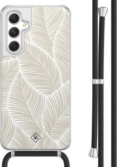 Casimoda Samsung Galaxy A54 hoesje met koord - Palm leaves beige Bruin/beige