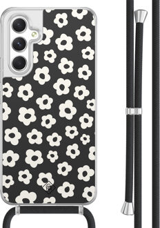 Casimoda Samsung Galaxy A54 hoesje met koord - Retro bloempjes Zwart