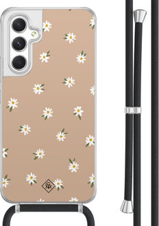 Casimoda Samsung Galaxy A54 hoesje met koord - Sweet daisies Bruin/beige