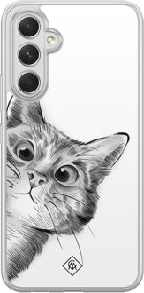 Casimoda Samsung Galaxy A54 hybride hoesje - Kat kiekeboe Wit