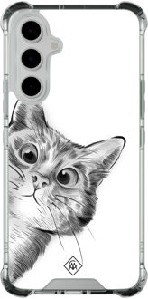 Casimoda Samsung Galaxy A54 shockproof hoesje - Kat kiekeboe Grijs/zilverkleurig